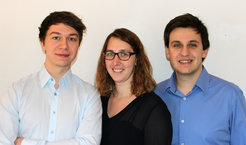 Max Mundt, Anne Löchner and Nicolas Koutsoubelis, the finalists of the global bioinnovation competition Voices of Tomorrow
